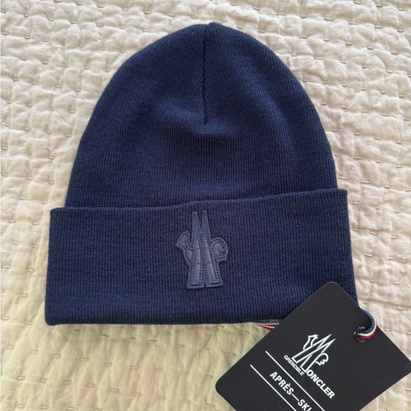 Moncler Blue Knit Hat with Embroidered Logo - Picture 1 of 8